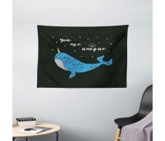Cartoon Style Whale Wide Tapestry