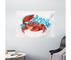 Cartoon Blue Coral Reef Wide Tapestry