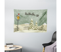 Santa Claus Reindeer Wide Tapestry