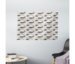 Aquatic Animal Silhouette Wide Tapestry