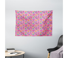 Retro Comics on Pink Wide Tapestry