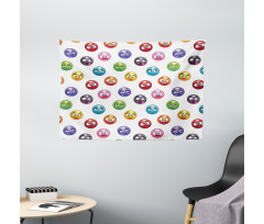 Different Cartoon Faces Wide Tapestry