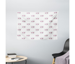 Kitty Faces Pink Hearts Wide Tapestry