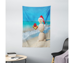 Sand Snowman Santa Hat Tapestry