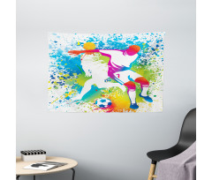 Football Players Colorful Wide Tapestry