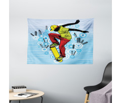 Teenager on Skateboard Wide Tapestry