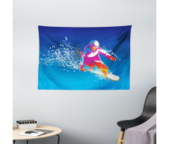 Colorful Snowboarding Man Wide Tapestry