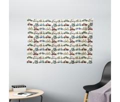 Colorful Bicycles Pattern Wide Tapestry
