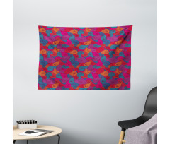 Colorful Swirls Curls Wide Tapestry