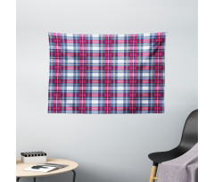 Pink and Blue Tartan Wide Tapestry