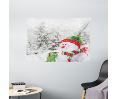 Snowy Woodland Holiday Wide Tapestry