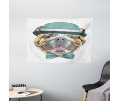 Dog in a Hat Wide Tapestry