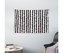 Colorful Dots and Stripes Wide Tapestry