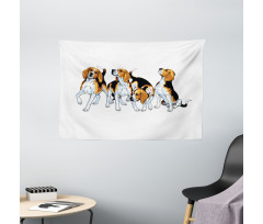 4 Beagle Hounds Play Wide Tapestry
