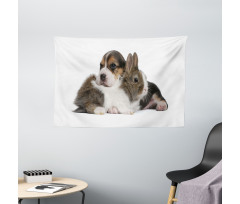 Rabbit Puppy Pet Friends Wide Tapestry