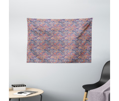 Colorful Blooms Curls Wide Tapestry