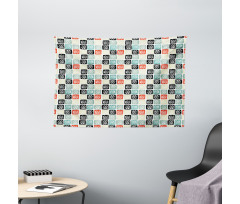 Grid Style Squares Zigzag Wide Tapestry