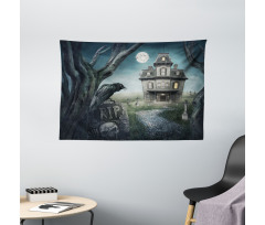 Haunted House Crow Tomb Wide Tapestry