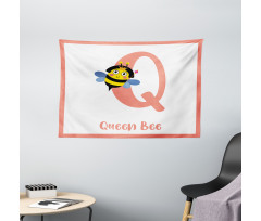 Cartoon Animal Letter Q Wide Tapestry