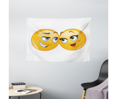 Loving Emoticon Couple Wide Tapestry