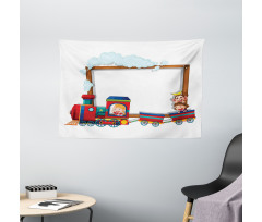 Children on Cartoon Train Wide Tapestry