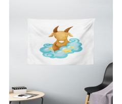 Cartoon Goat Wide Tapestry