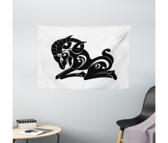 Monochrome Goat Wide Tapestry