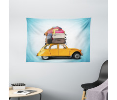 Old Car with Luggage Wide Tapestry