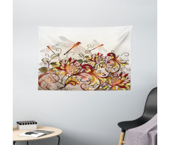 Flower Field Dragonfly Wide Tapestry