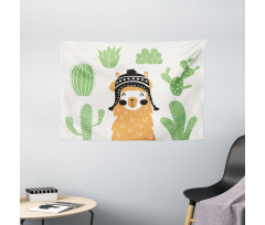 Llama in Hat Smiling Wide Tapestry