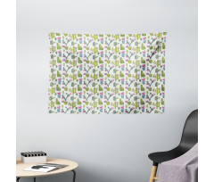 Saguaro Plant Floral Wide Tapestry