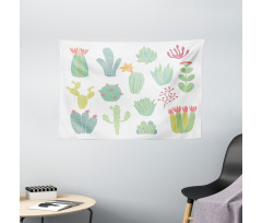 Hand Drawn Style Cacti Wide Tapestry