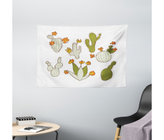 Doodle Cacti Flora Wide Tapestry