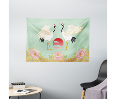 Japanese Cranes Sunrise Wide Tapestry