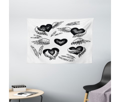 Romantic Hearts Wings Wide Tapestry