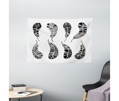 Monochrome Boho Motifs Wide Tapestry