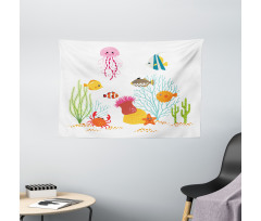 Cartoon Underwater Coral Wide Tapestry