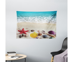 Sea Shells on Sandy Coast Wide Tapestry