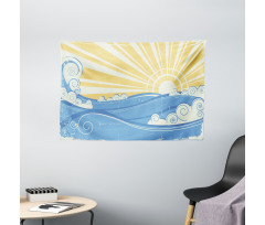 Vintage Waves with Sun Wide Tapestry