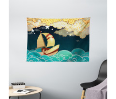 Fantasy Night Sea Waves Wide Tapestry