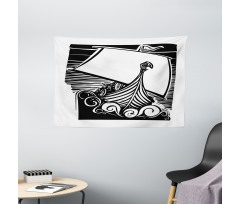 Viking Longboat on Waves Wide Tapestry