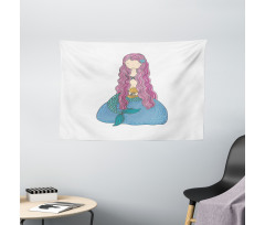 Girl Pink Hair Wide Tapestry