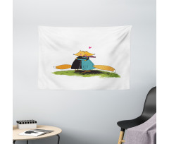 Romantic Animals Hugging Wide Tapestry