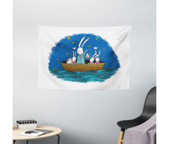 Bunnies Hedgehog in a Boat Wide Tapestry