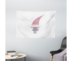 Cartoon Gnome Under Rain Wide Tapestry