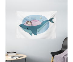 Girl Sleeping on Whale Wide Tapestry