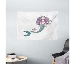 Cartoon Mermaid Princess Wide Tapestry