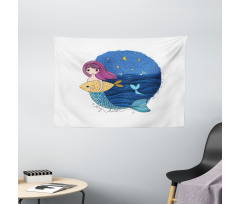 Mermaid Fish Night Sea Wide Tapestry