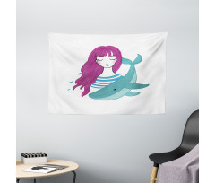 Teen Girl with a Whale Wide Tapestry