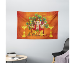 Asian Throne and Peacock Wide Tapestry